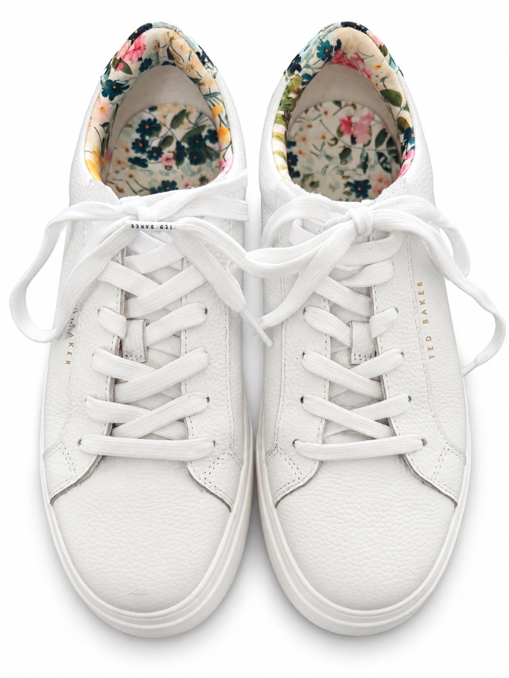 Ted Baker Platform White Leather Sneakers with Floral Lining